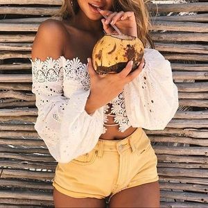 White Crochet Lace-Up Crop Top XS/S